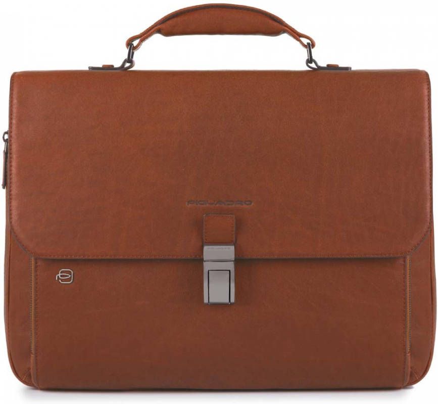Piquadro Black Square Laptop 15"/iPad 9.7" Expandable Briefcase CONNEQU Tobacco Leather online kopen
