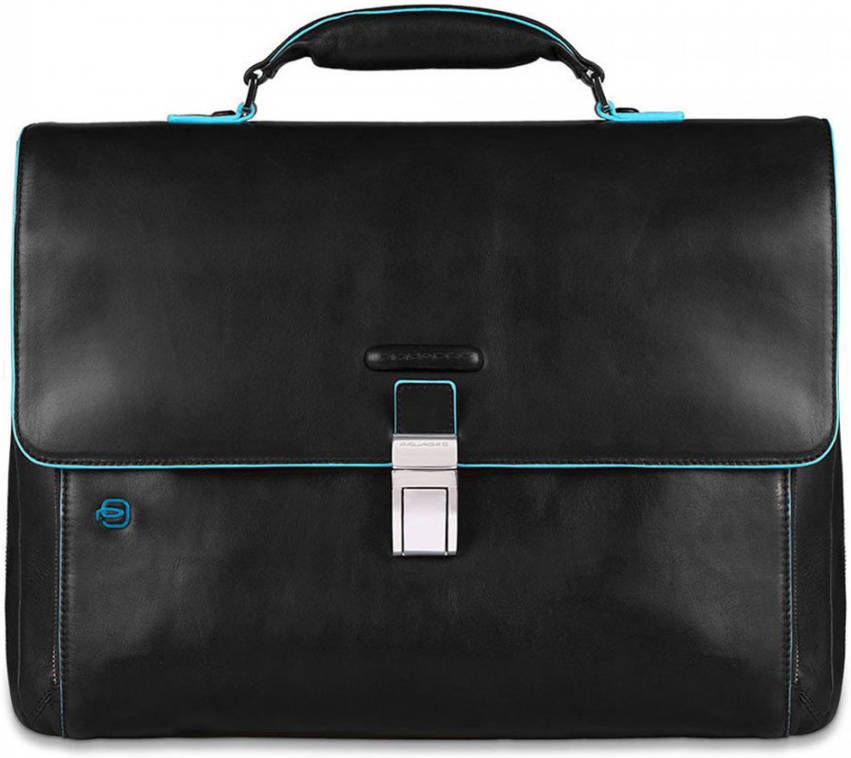 "Piquadro Blue Square Expandable Computer Portfolio Briefcase 15"" Black" online kopen