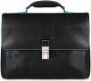 "Piquadro Blue Square Expandable Computer Portfolio Briefcase 15"" Black" online kopen