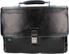 "Piquadro Blue Square Expandable Computer Portfolio Briefcase 15"" Black" online kopen