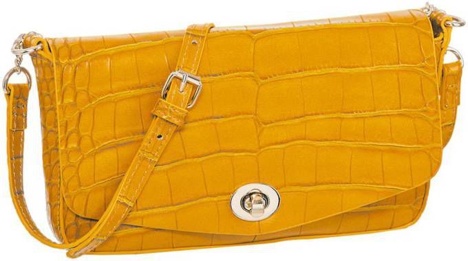 Graceland Oker gele schoudertas slangenprint maat - Tassenshoponline.nl