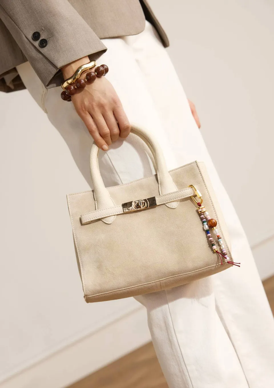 Manfield suède handtas ecru, foto 4