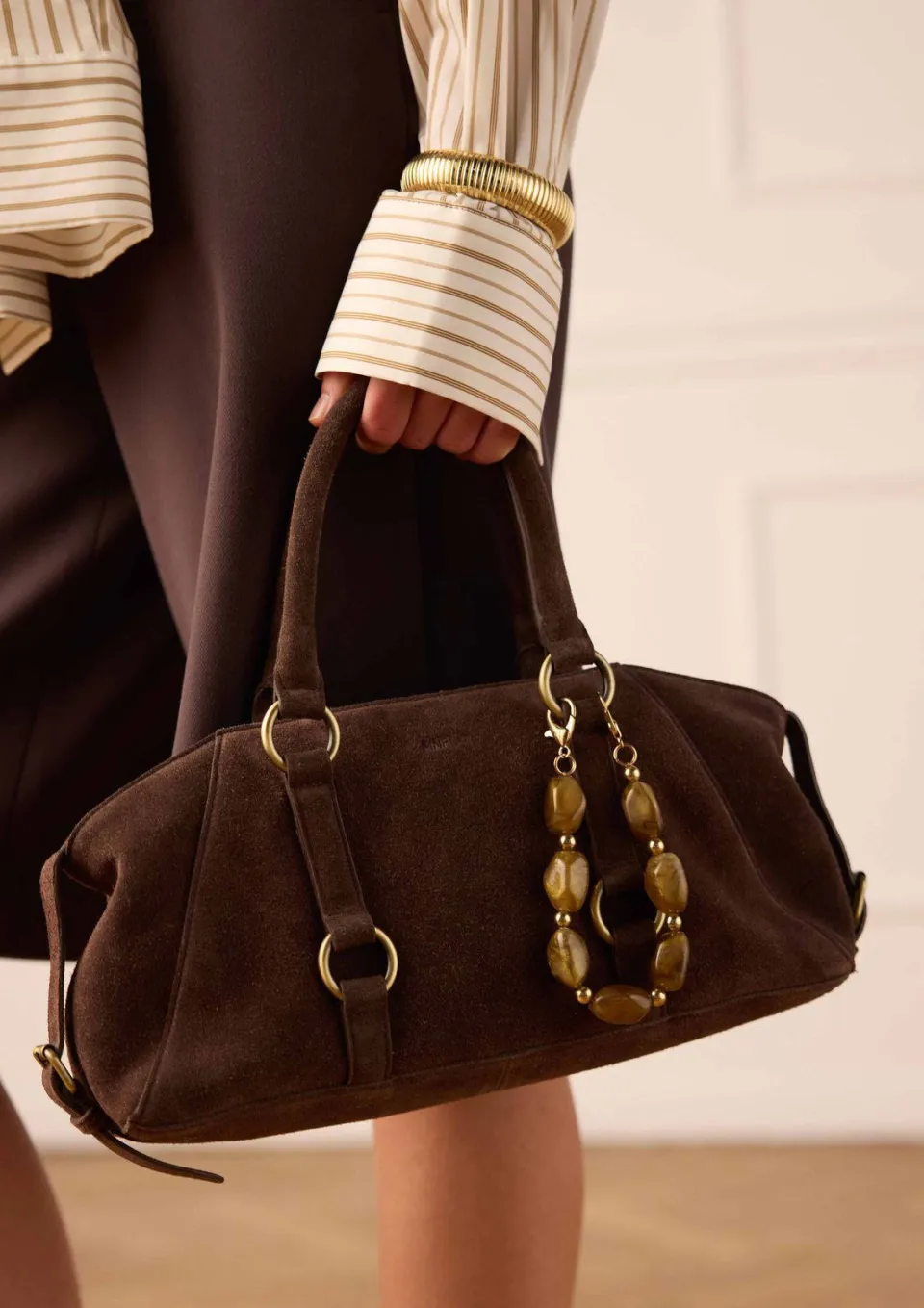 Manfield suède handtas donkerbruin, foto 5