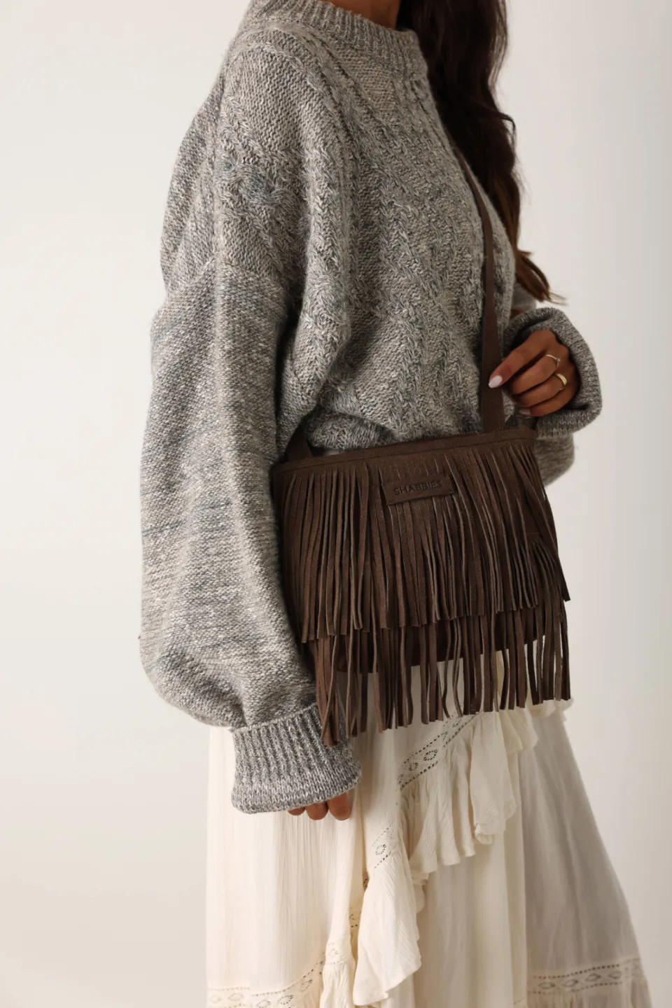 Shabbies Amsterdam Festival Fringe crossbody tas taupe, foto 2