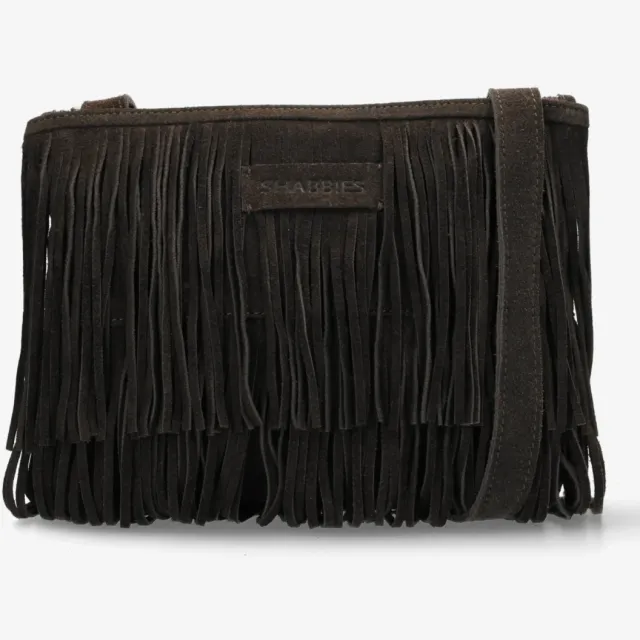 Shabbies Amsterdam FESTIVAL FRINGE Crossbody oiled suede Dark Brown