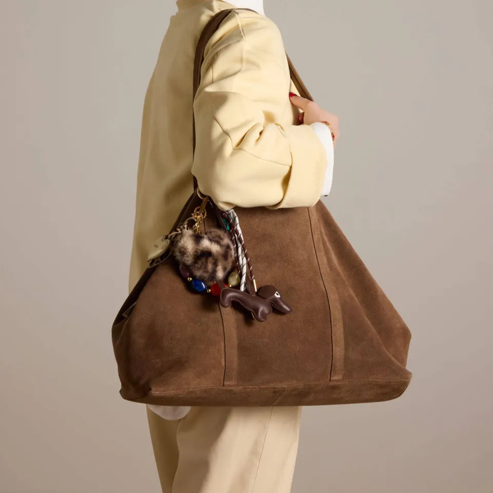 Manfield suede shopper taupe, foto 4