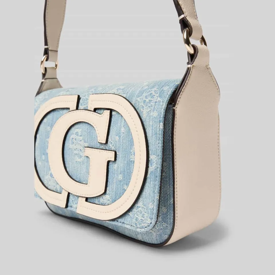 Guess Ruby flap schoudertas lichtblauw denim logo, foto 4