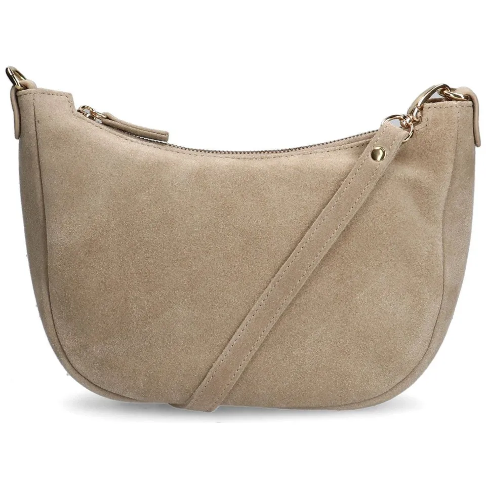 Manfield suede crossbody tas beige met handvat