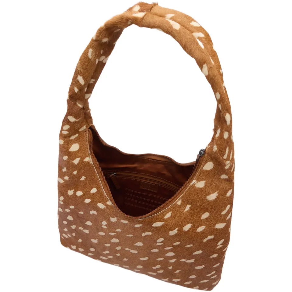 Manfield leren schoudertas met dierenprint cognac, foto 4