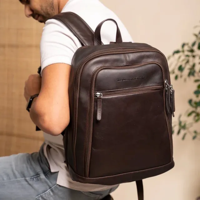 Chesterfield Detroit Waxed Pull Up Laptoprugzak - Bruin Donker bruin
