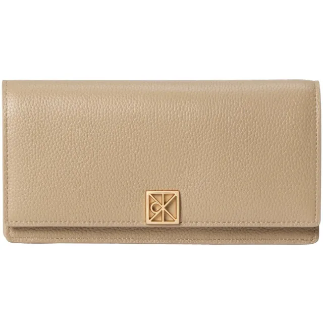 Calvin Klein Jeans Emblem HW Pebble Long Bifold portemonnee taupe Bruin