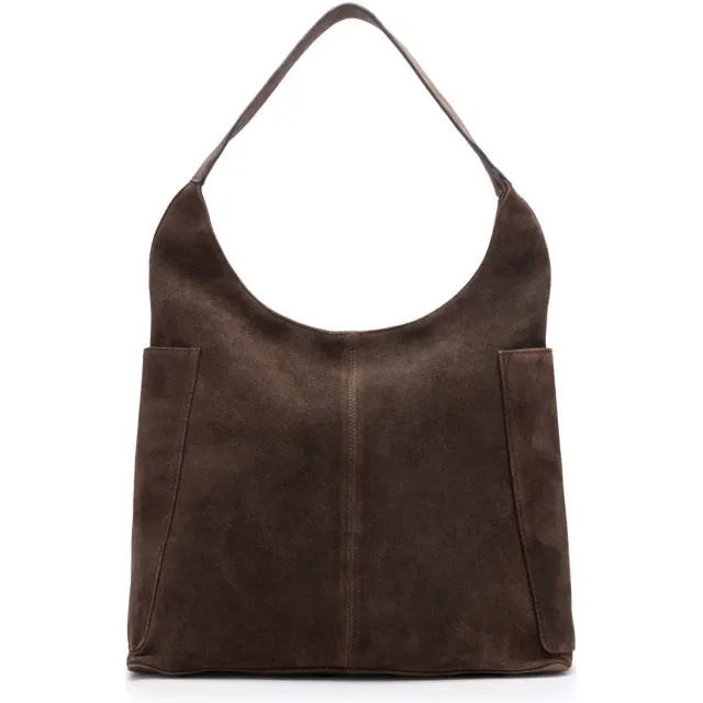 Manfield suede schoudertas donkerbruin