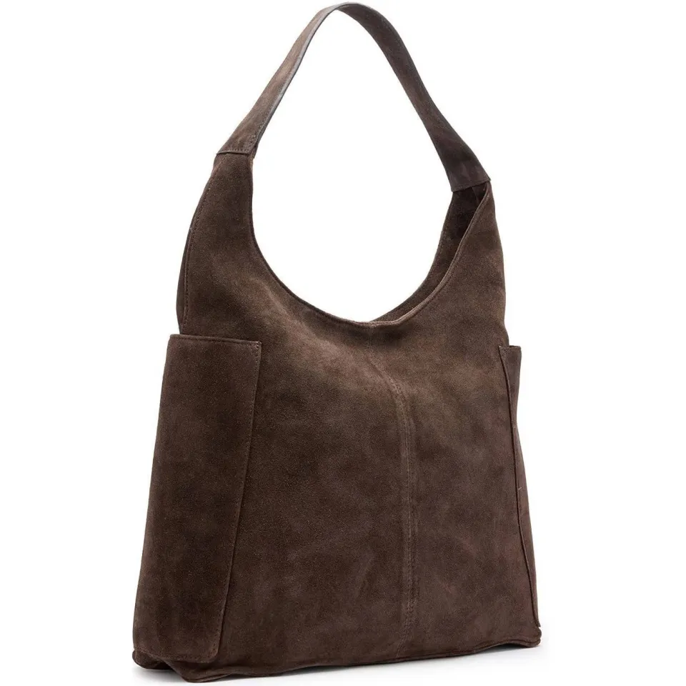 Manfield suede schoudertas donkerbruin, foto 2