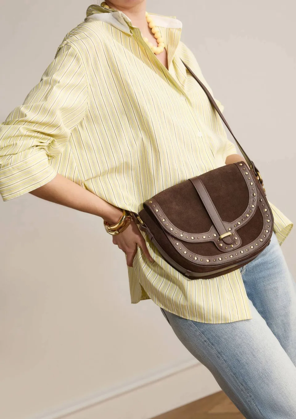Manfield suede crossbody tas donkerbruin, foto 4