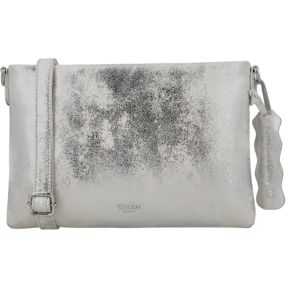 Charm London South Hill leren crossbody tas zilverkleurig, foto 2