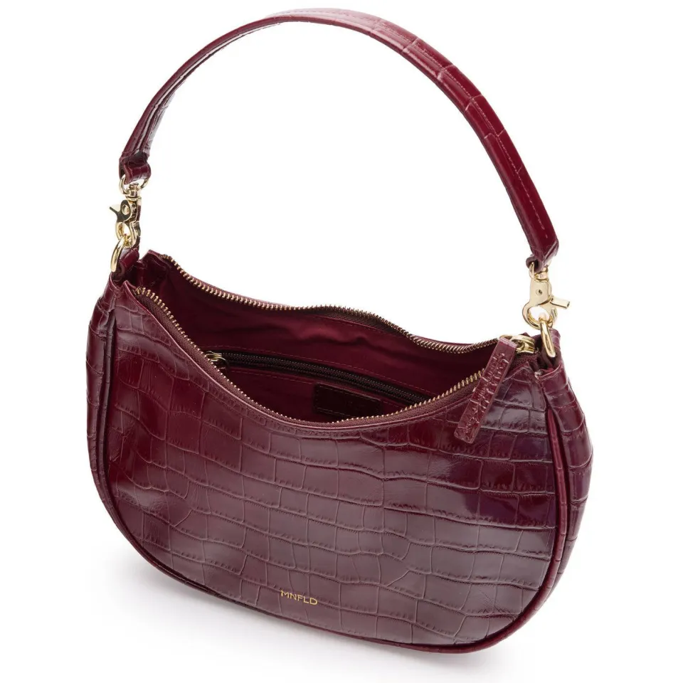 Manfield leren croco schoudertas bordeaux, foto 3