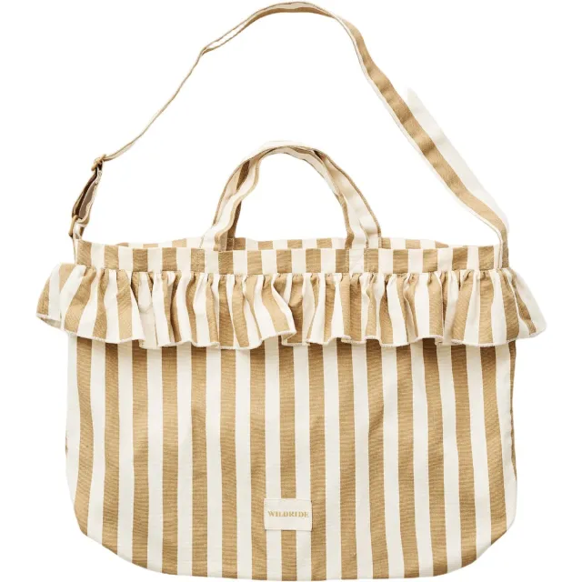 Wildride Schoudertas met Ruffles - 100% Katoen - Damestas - Strandtas Dames - Shopper Zomertas - Weekendtas - Boodschappentas - Crossbody of Handtas - Damestassen - Schoudertassen - Beige Streep