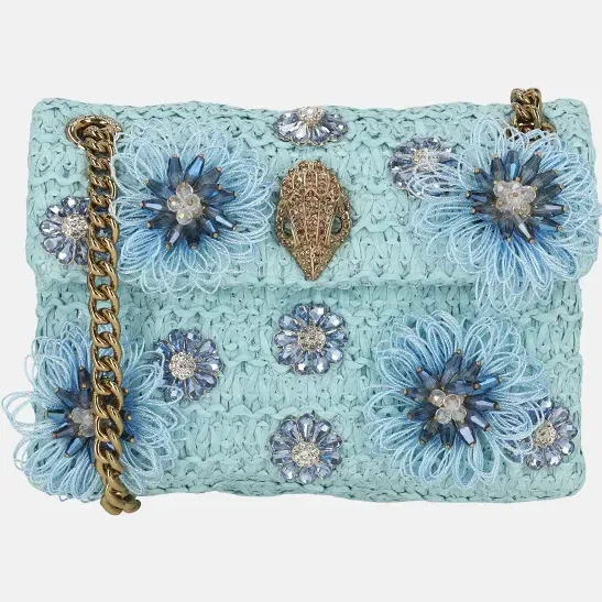 Kurt Geiger Mini Kensington raffia crossbody tas lichtblauw, foto 3