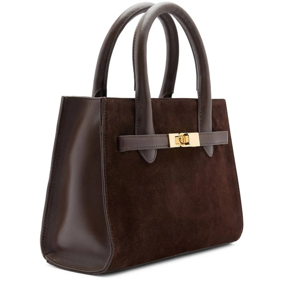 Manfield suède mini handtas donkerbruin, foto 3