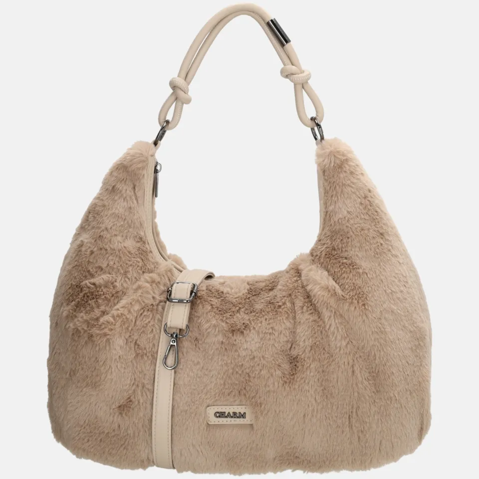 Charm London Oslo Schoudertas - Bonte Tas - Verstelbare Schouderband - Ritssluiting - Damestas - Crossbody - Taupe