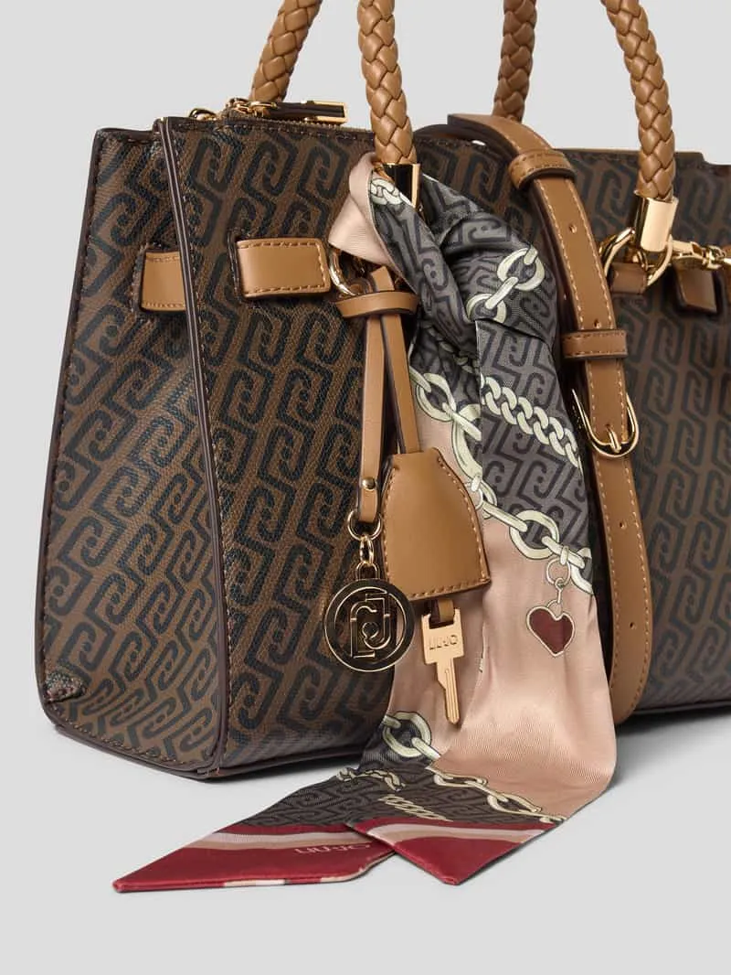 Liu Jo Handtas met labelapplicatie in all-over look beige, foto 5