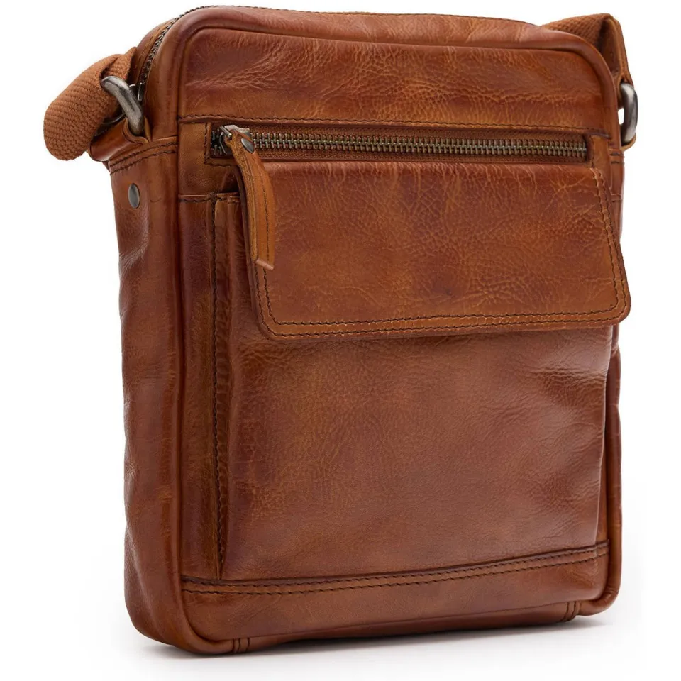 Manfield leren crossbody tas cognac, foto 2