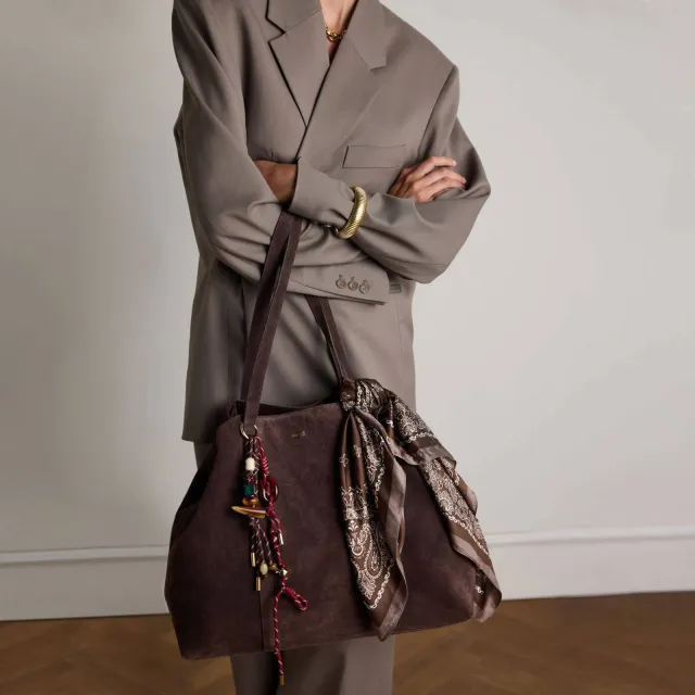 Manfield suède shopper donkerbruin, foto 4