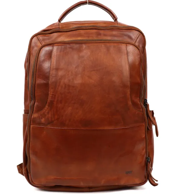Bear Design Jayden L Leren Laptoprugzak - 17 inch - Leren Rugzak Heren / Dames - Inhoud 19 Liter - Cognac