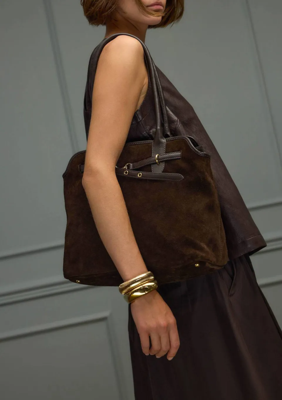 Manfield leren handtas donkerbruin, foto 3