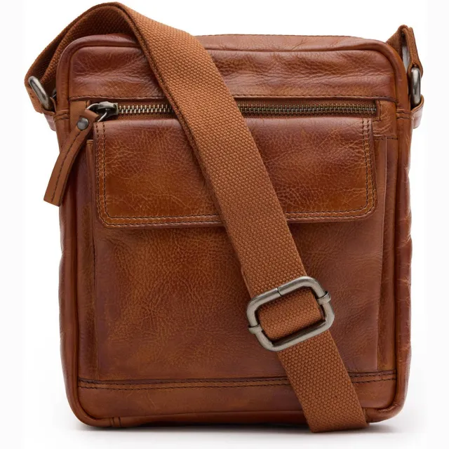 Manfield leren crossbody tas cognac