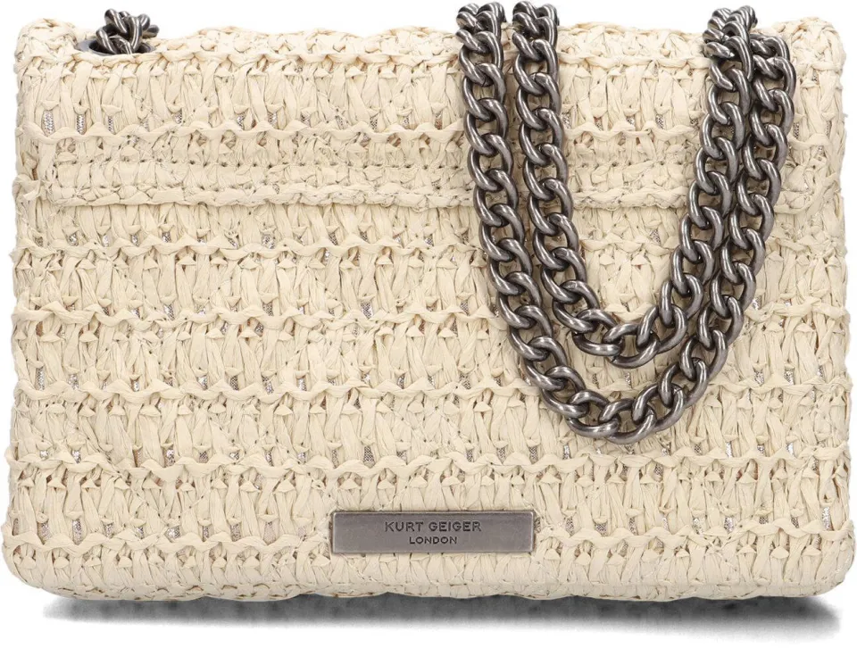 Kurt Geiger Raffia Mini Kensington schoudertas creme, foto 3