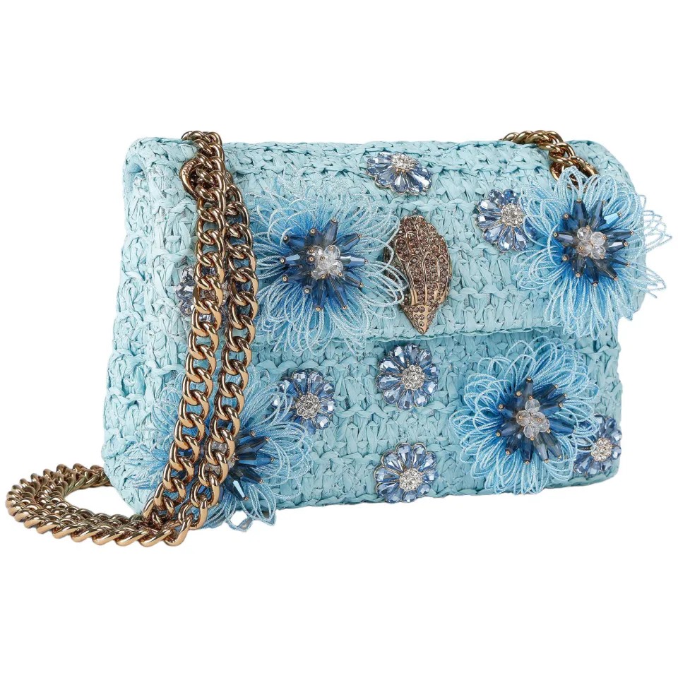 Kurt Geiger Mini Kensington raffia crossbody tas lichtblauw, foto 5