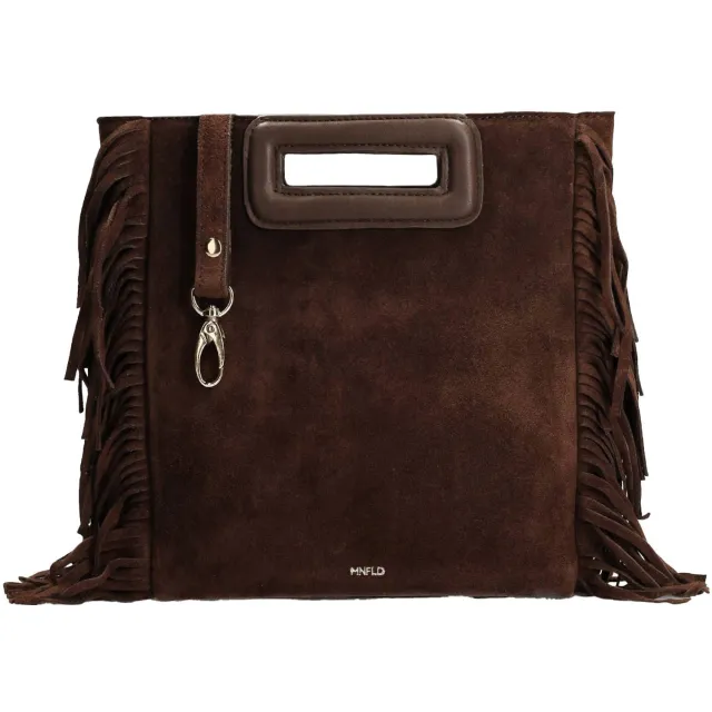 Manfield suède crossbody tas met franjes donkerbruin