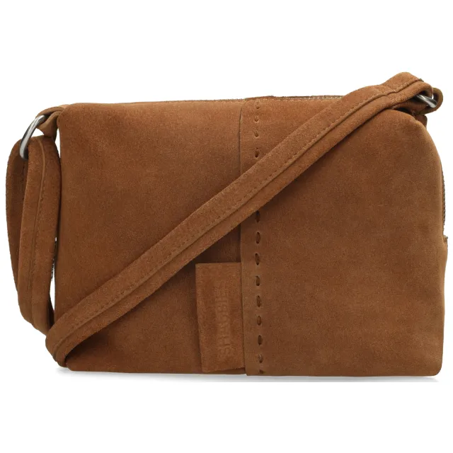 Shabbies Amsterdam suede crossbody tas Saar Stitched cognac