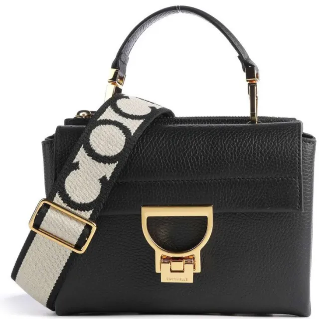 Coccinelle Arlettis Signature Handtas van Gewreven Leer Noir