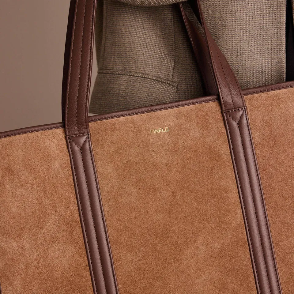 Manfield leren shopper taupe, foto 4