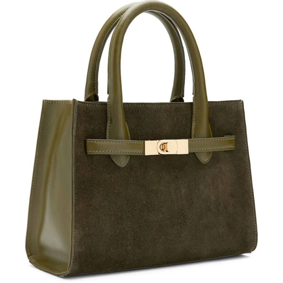 Manfield suède mini handtas olijfgroen
