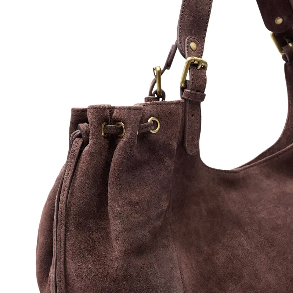Manfield suede schoudertas donkerbruin, foto 6