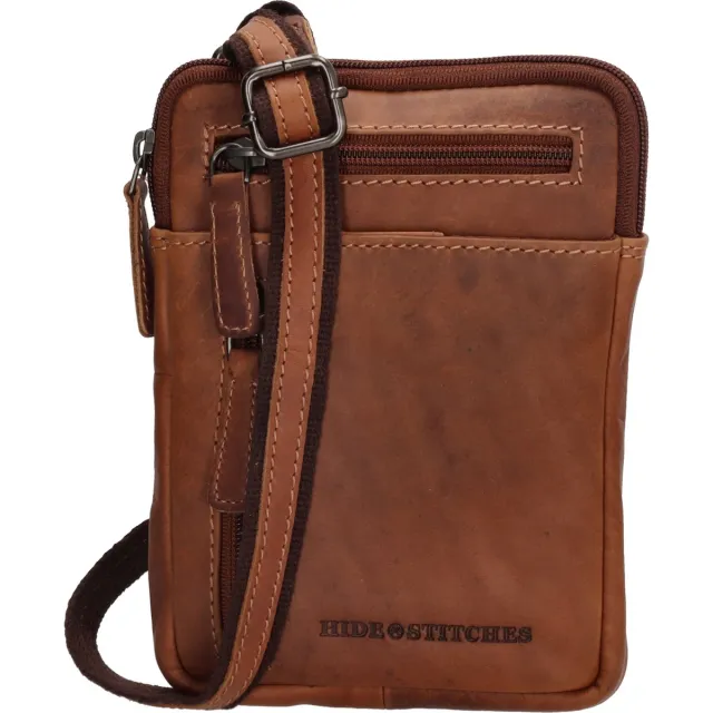 Hide & Stitches Japura Schoudertas Unisex - Crossbodytas met verstelbare schouderband - Tas van 100% Leder - Cognac