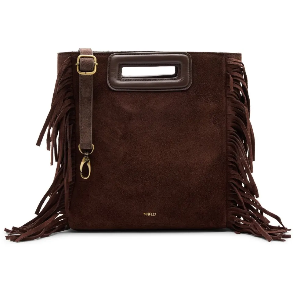 Manfield suède crossbody tas met franjes donkerbruin, foto 2