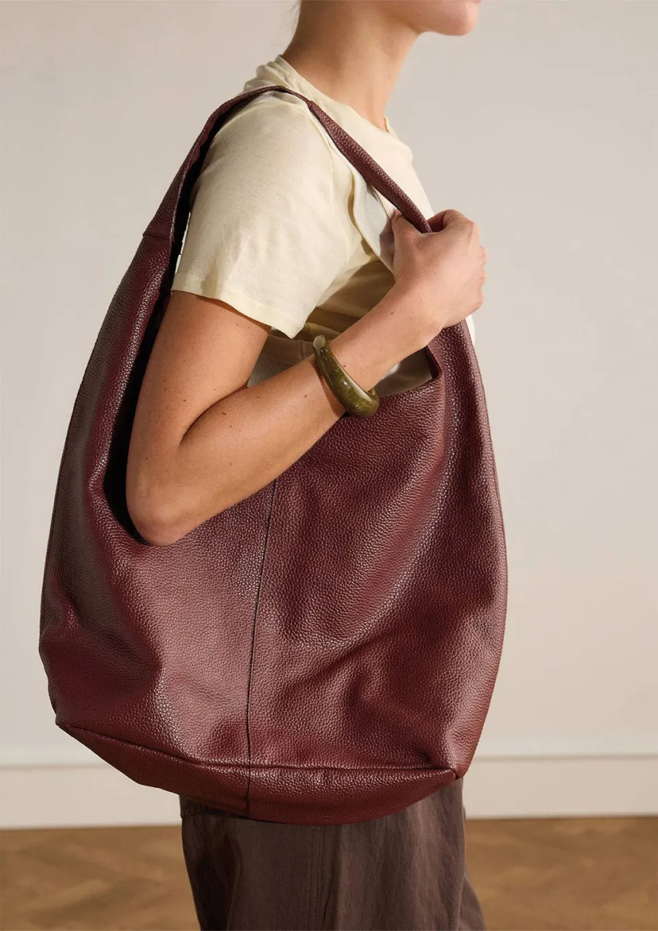 Manfield leren shopper roodbruin, foto 3