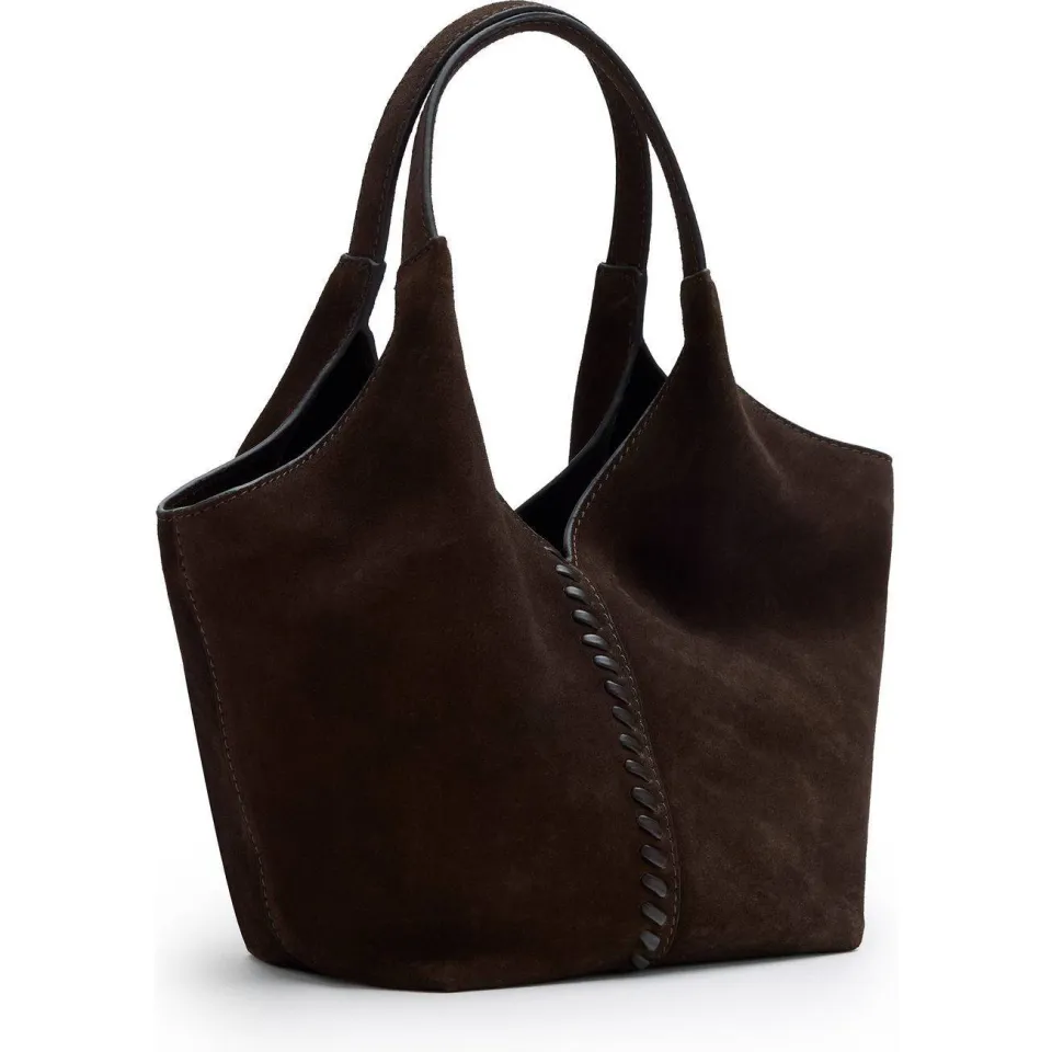 Manfield suède mini shopper donkerbruin, foto 3