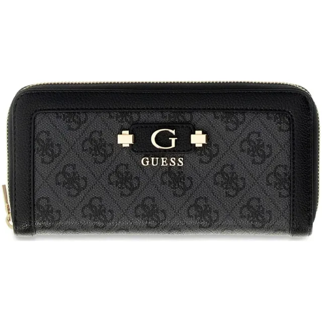 Guess Lindsey SLG zip around portemonnee donkergrijs zwart