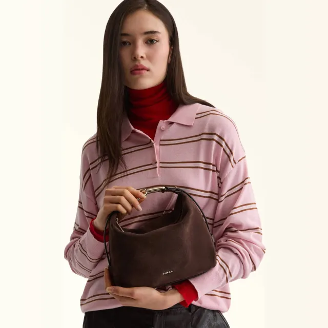 Furla suède schoudertas Tonie Mini donkerbruin