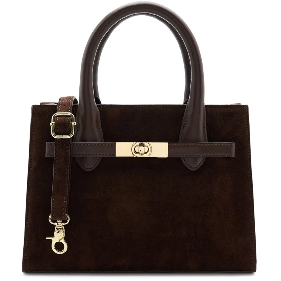Manfield suède mini handtas donkerbruin, foto 2