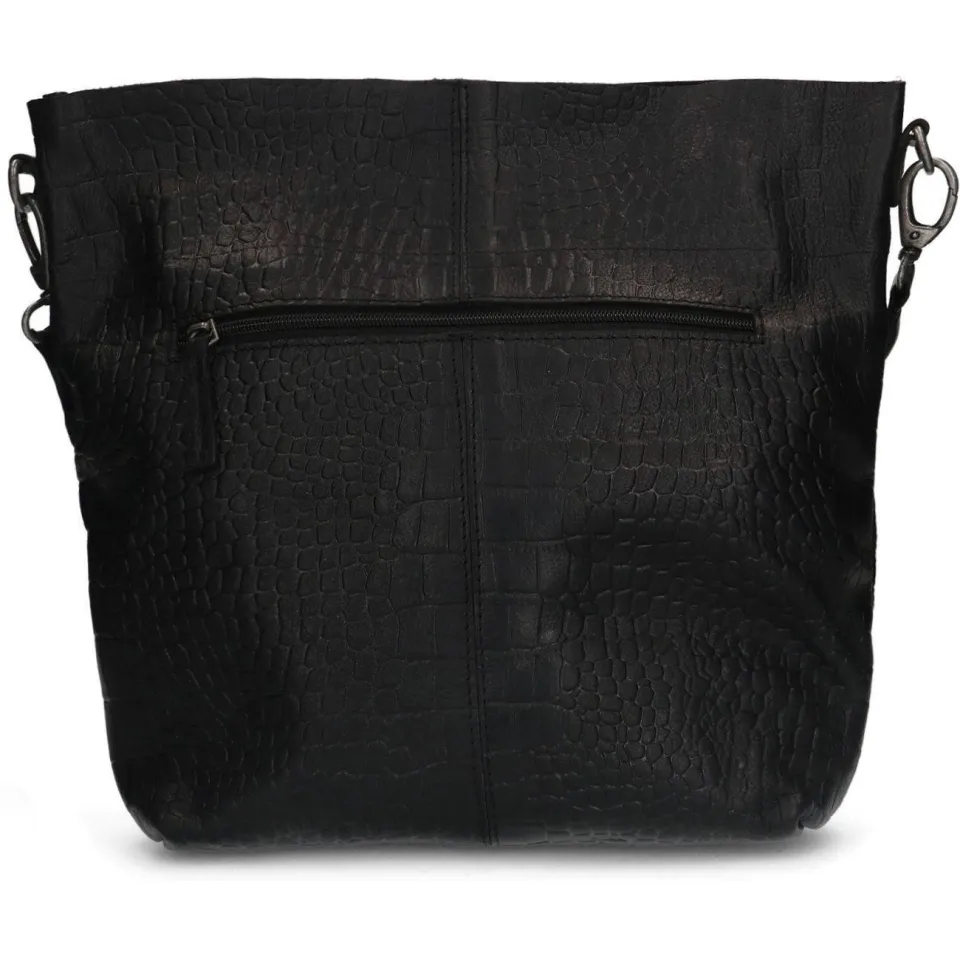 Manfield leren shopper met crocoprint zwart, foto 3