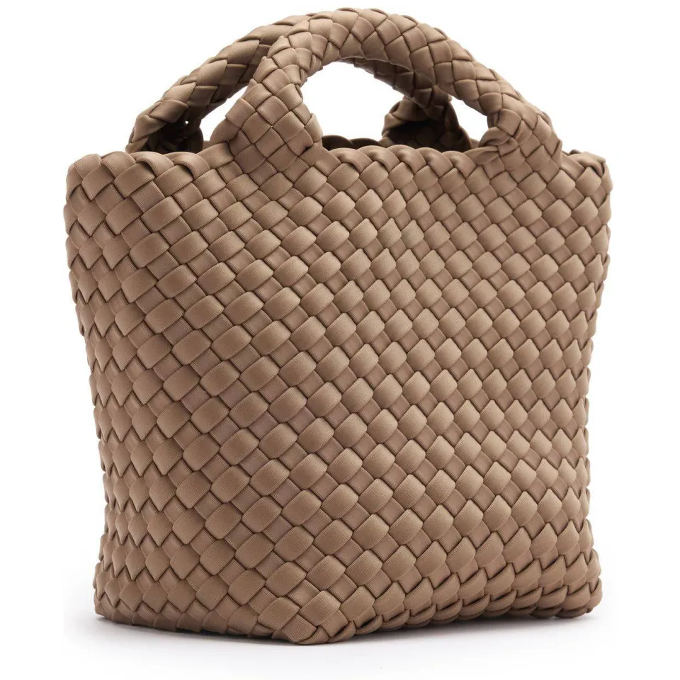 Manfield gevlochten mini handtas taupe