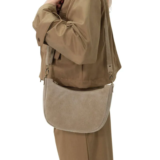 Manfield suede crossbody tas beige met handvat, foto 3