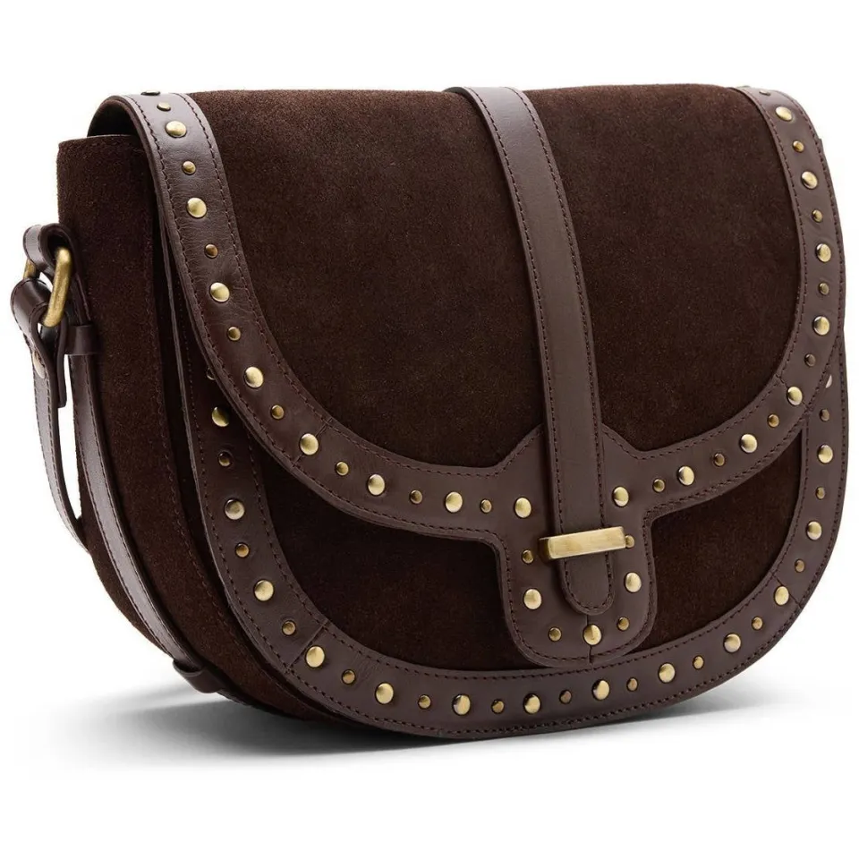 Manfield suede crossbody tas donkerbruin, foto 3