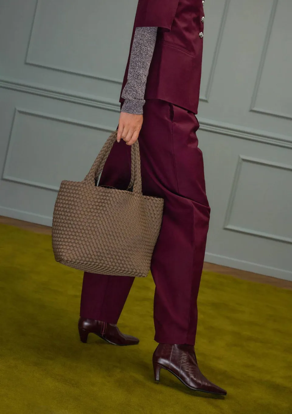 Manfield gevlochten shopper taupe, foto 4